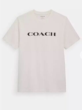 Coach Short-Sleeve Logo T-Shirt in Light Cream with Black Logo